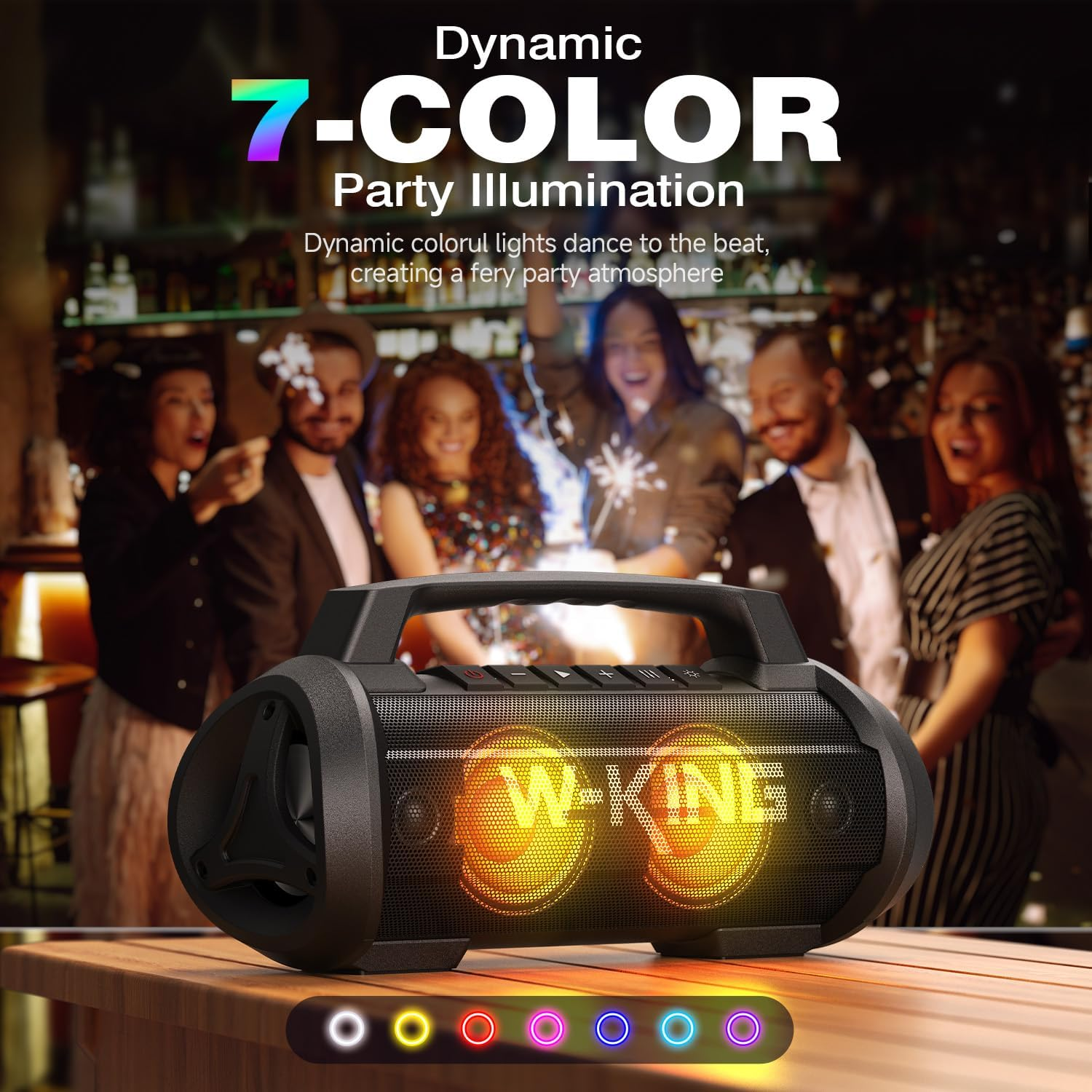 W-KING Portable Bluetooth Speakers, 70W Loud Stereo Sound with Subwoofer, Deep Bass, 42H Play,Dsp,Ipx6 Waterproof,Led Light,Eq,Powerbank,Mic In,Tf Card, AUX, Outdoor Speaker for Party, Camping