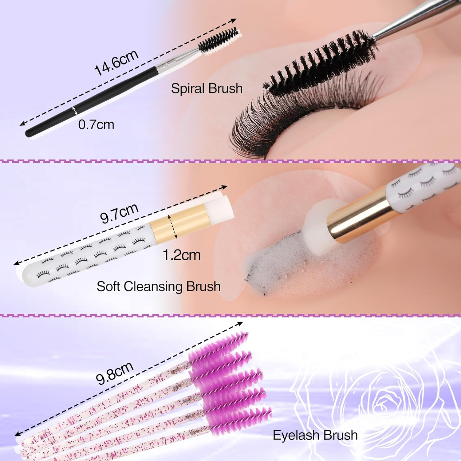 LZM Lash Shampoo Lash Cleaner - Eyelashes Wash Cleaning Kit for Cluster Lashes/Eyelash Extensions Bath Cleanser Foam, Soap, Care Oil Free, Professional Salon Use and Home (60Ml, 3-IN-1 SHAMPOO KIT)