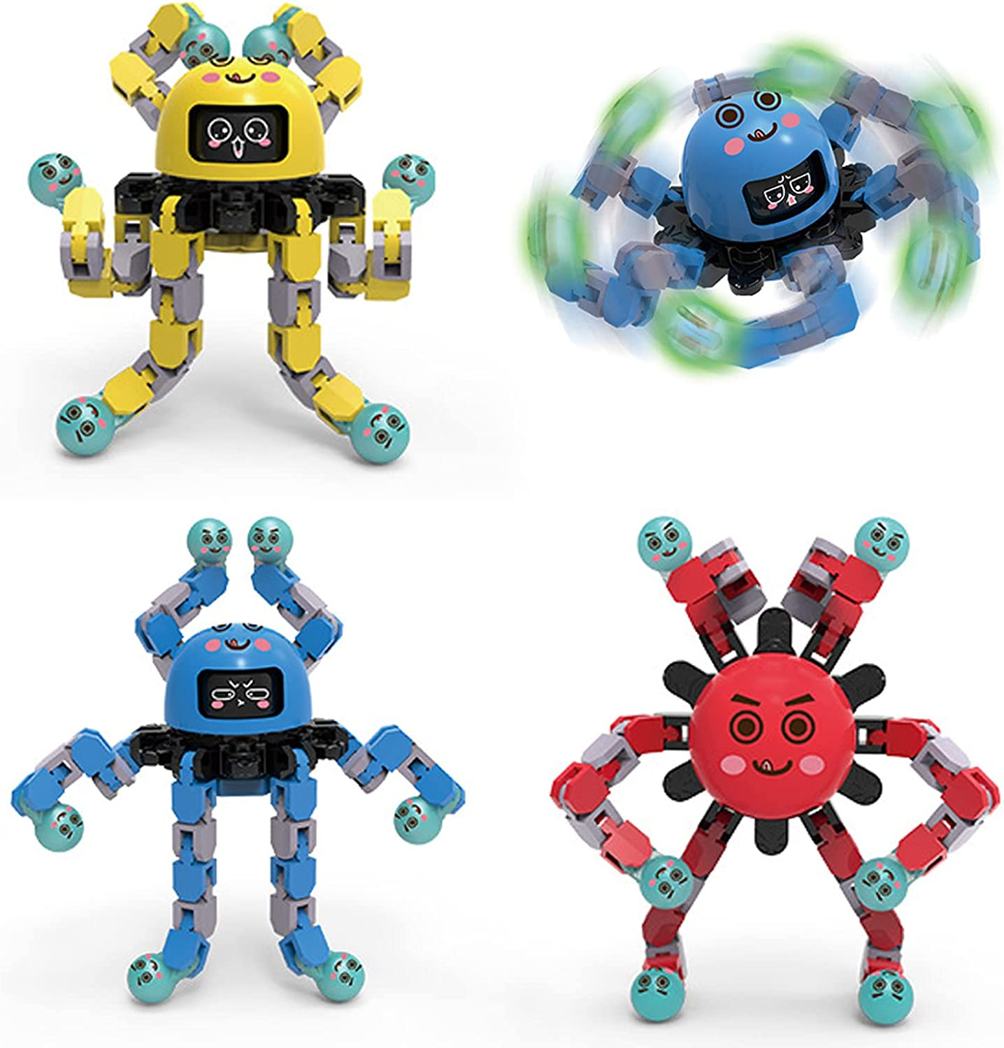 Transformable Fidget Spinner Toys, 3 Pack Fun Cartoon Face Swap Fingertip Spinner, Glow in the Dark, Deformable DIY Mechanical Chain Robot Fingertip Gyros, Decompression Gifts for Kids and Adults image number 3