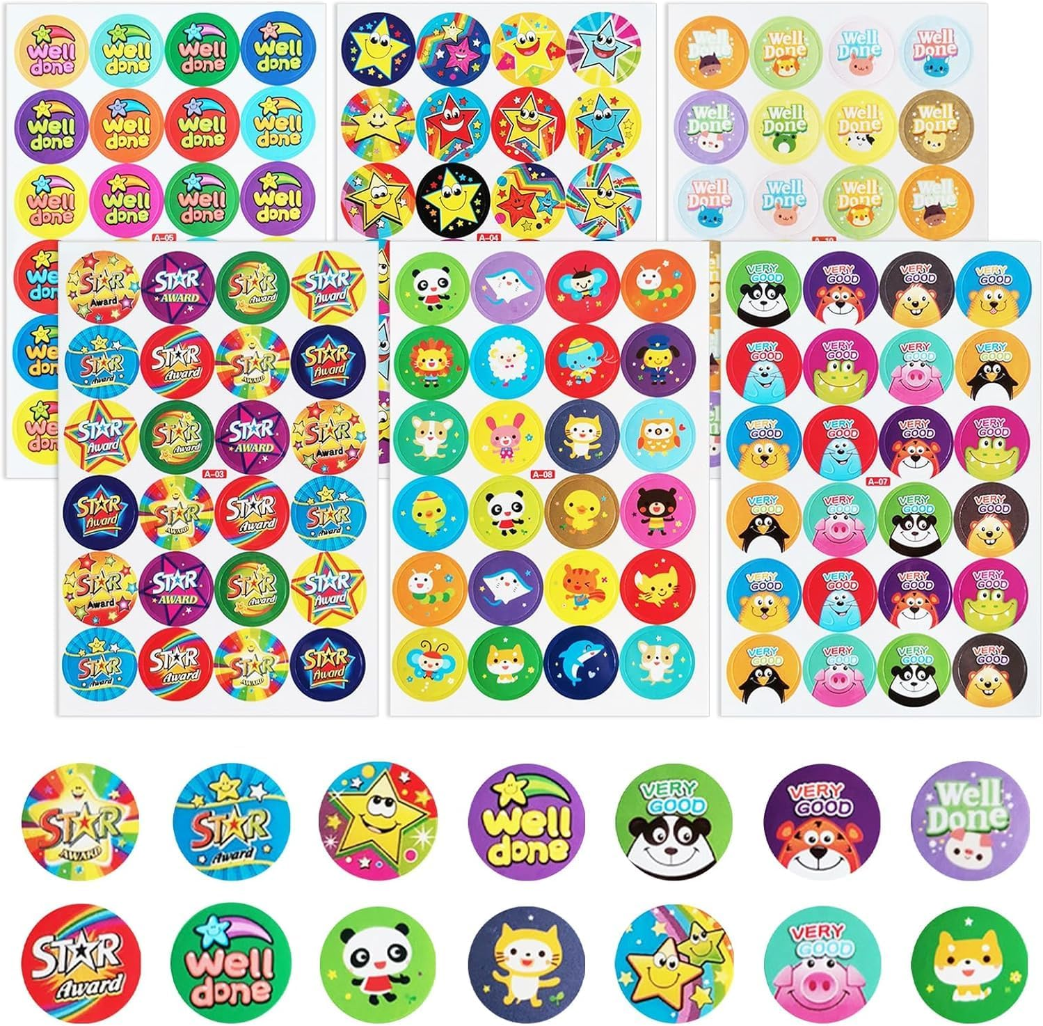 PQCLXUYA 1440 Pcs Reward Stickers,Motivational Stickers for Teachers, Star & Animal for Kids, Reward Chart for Students, Classroom Supplies and Good Behavior Encouragement(60 Sheet)