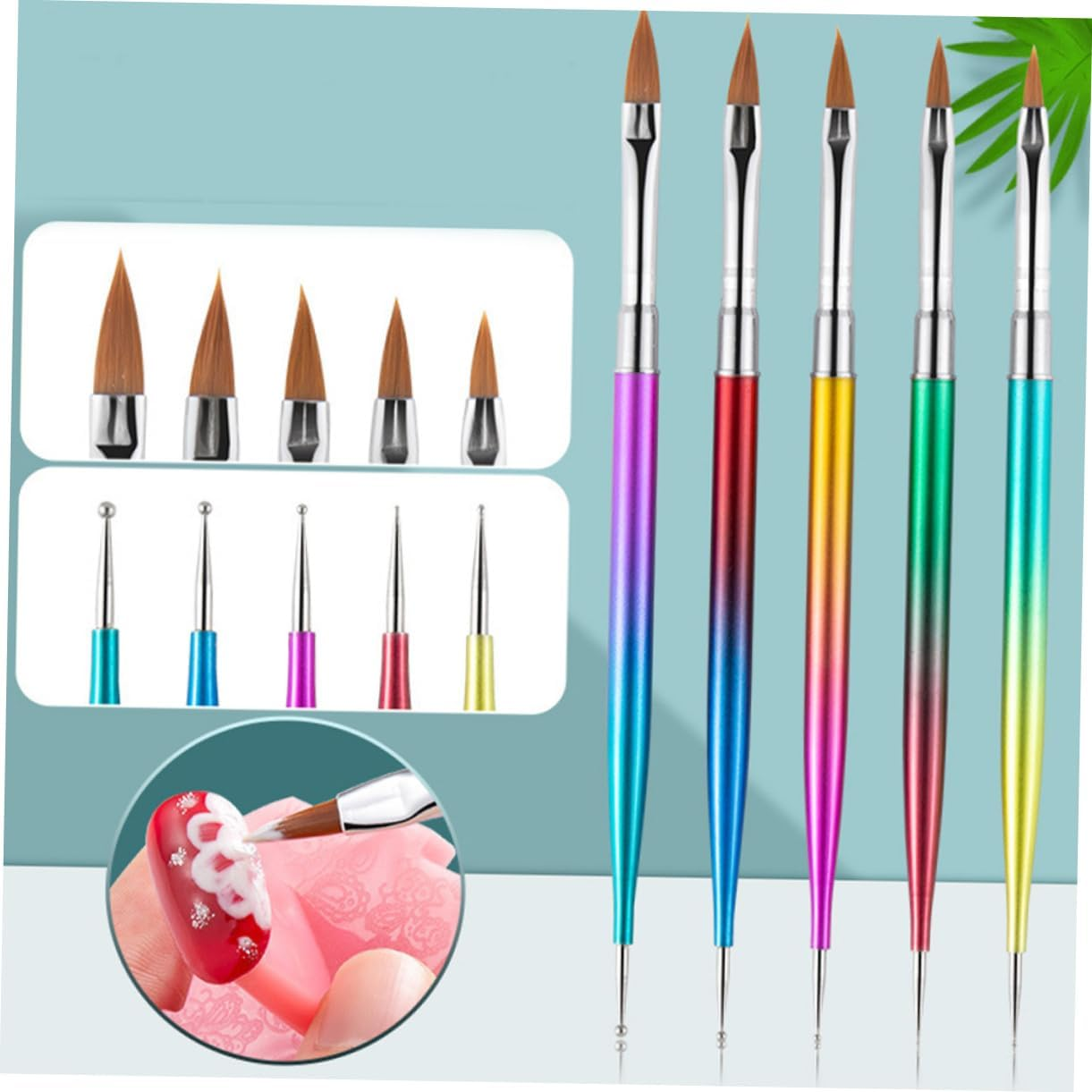 WEKADRIN 5Pcs Gradient Rod Uv Gel Pen Set Double-Ended Point Drill Nail Art Tool for Manicure Designs Lightweight Convenient Crafting image number 6