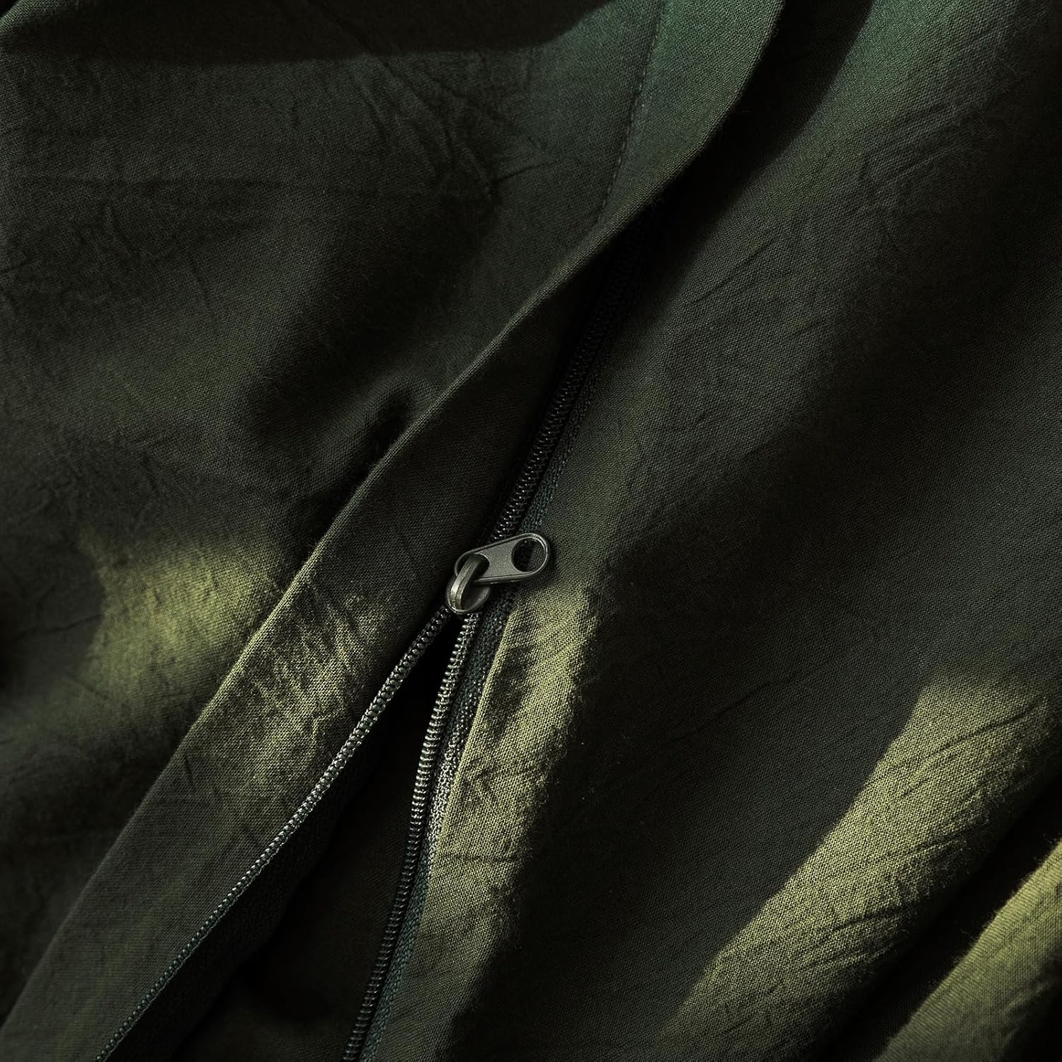 JIYUAN 100% Washed Cotton Duvet Cover Set Comfy Simple Style Soft Breathable Textured Durable Linen Feel Bedding for All Seasons King Size, Solid Olive Green image number 6