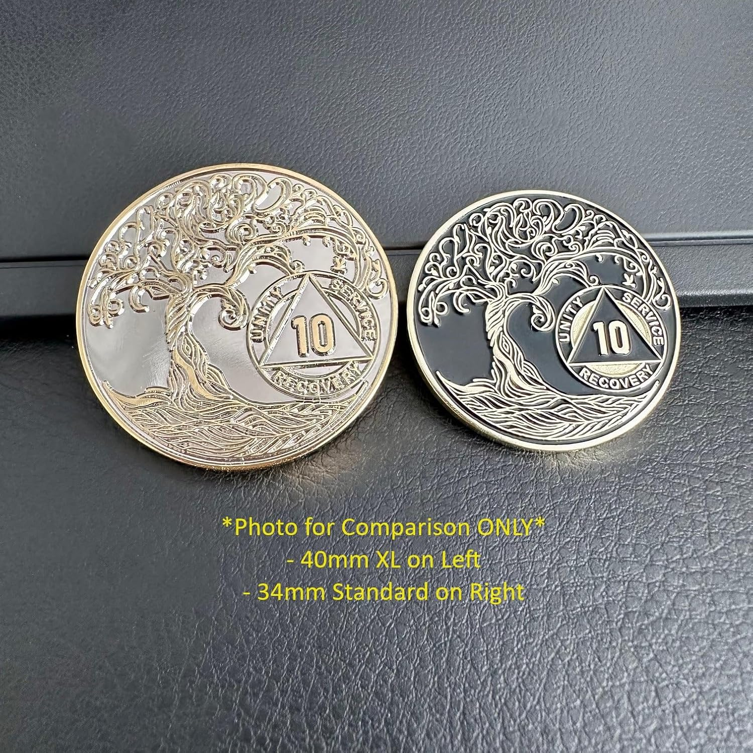 7 Year XL 40Mm Nickel & Gold Plated AA Coin - Sobriety Mint Twisted Tree of Life Recovery Medallion/Chip - Silver/Gold image number 5