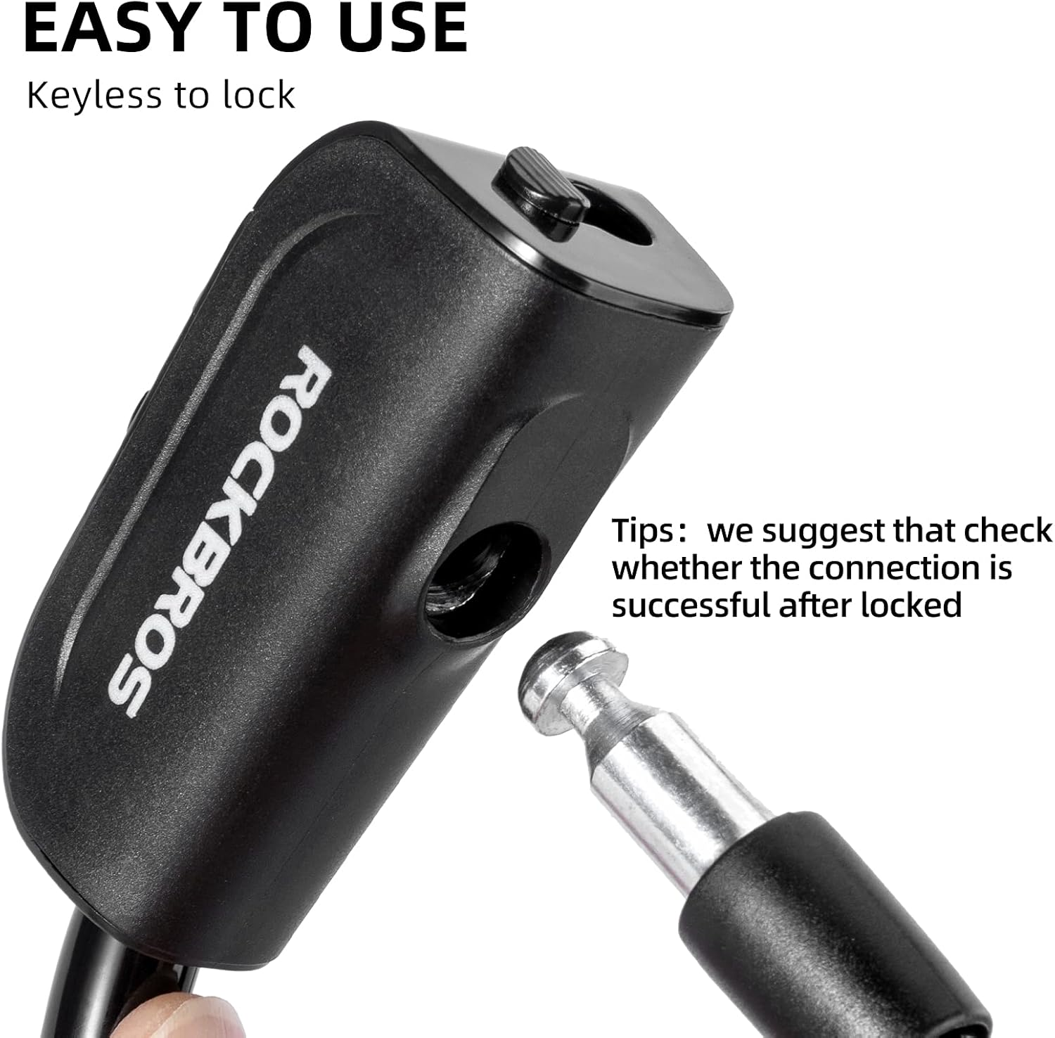 ROCKBROS Bike Lock Cable 4 Feet Bicycle Cable Lock with Mounting Bracket 2 Secure Keys 1/2 Inch Diameter image number 2