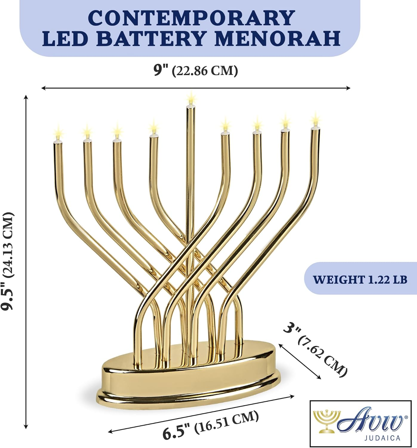 Traditional Hanukkah Electric Menorah Low Voltage Hanukkiah with LED Bulbs Contemporary Metal Electronic Chanukiah Battery Powered Chanukah Lights by Aviv Judaica (Shiny Gold/Brass) - Shiny Gold/Brass image number 5