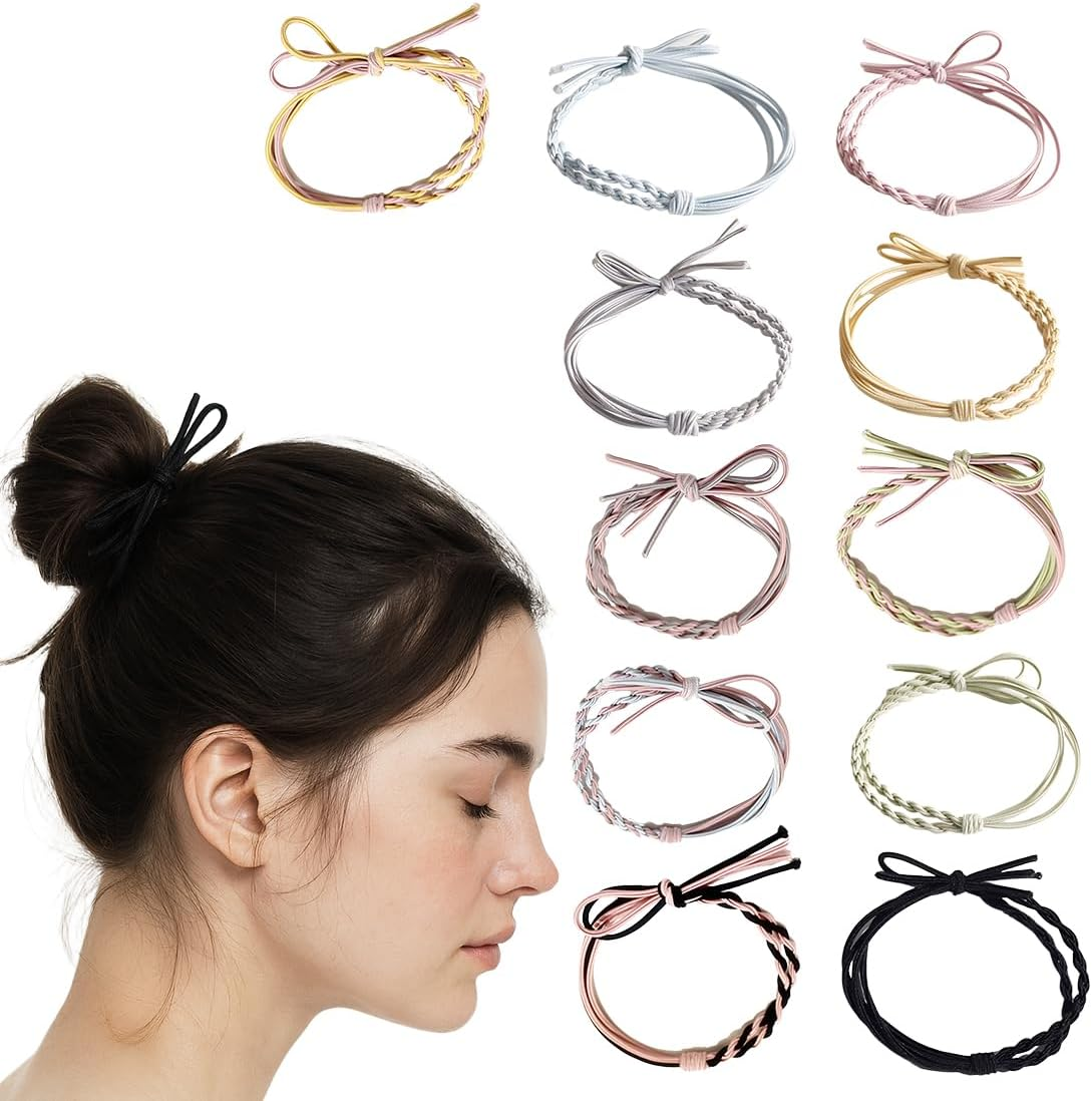 Pack of 11 Women'S Hair Bobbles, Elastic Braid Scrunchies, Stylish Ponytail Holders for Women and Girls (11 Mix Colours) image number 3