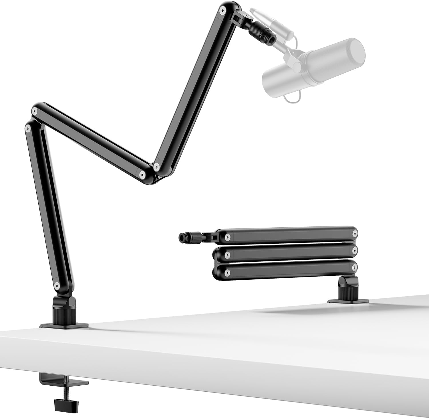 Mic Arm, Low Profile Microphone Arm Stand with Desk Mount Clamp, Boom Arm with Cable Management, Adjustable Mic Stand for Mics up to 3LB, 3/8'' 5/8'' Adapter for Podcast, Gaming, Streaming image number 4