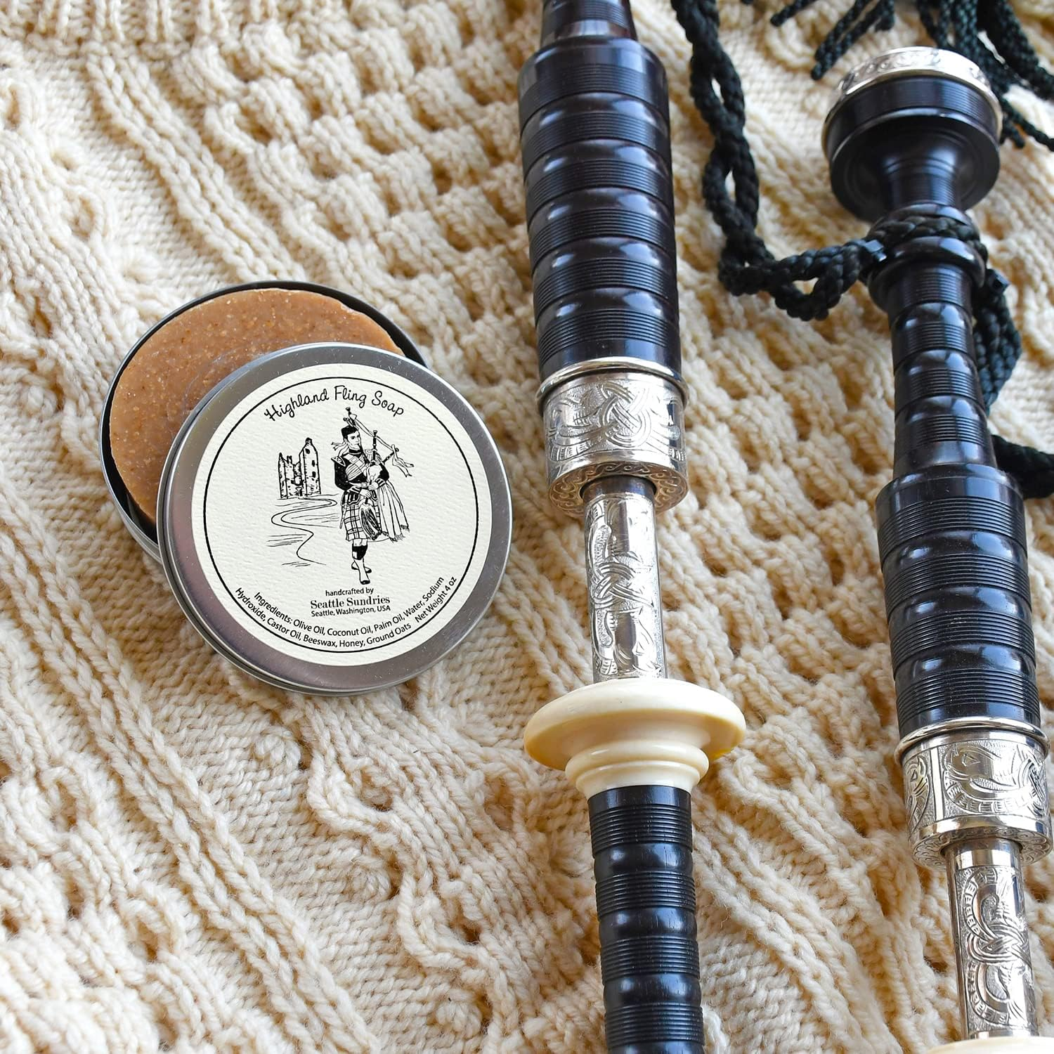 Seattle Sundries Sweet Honey & Oatmeal Soap for Women & Men - 1 (4Oz) Exfoliating All-Natural Bar Soap in a Reusable Travel Tin - Highlander Theme Stocking Stuffer Gift image number 3