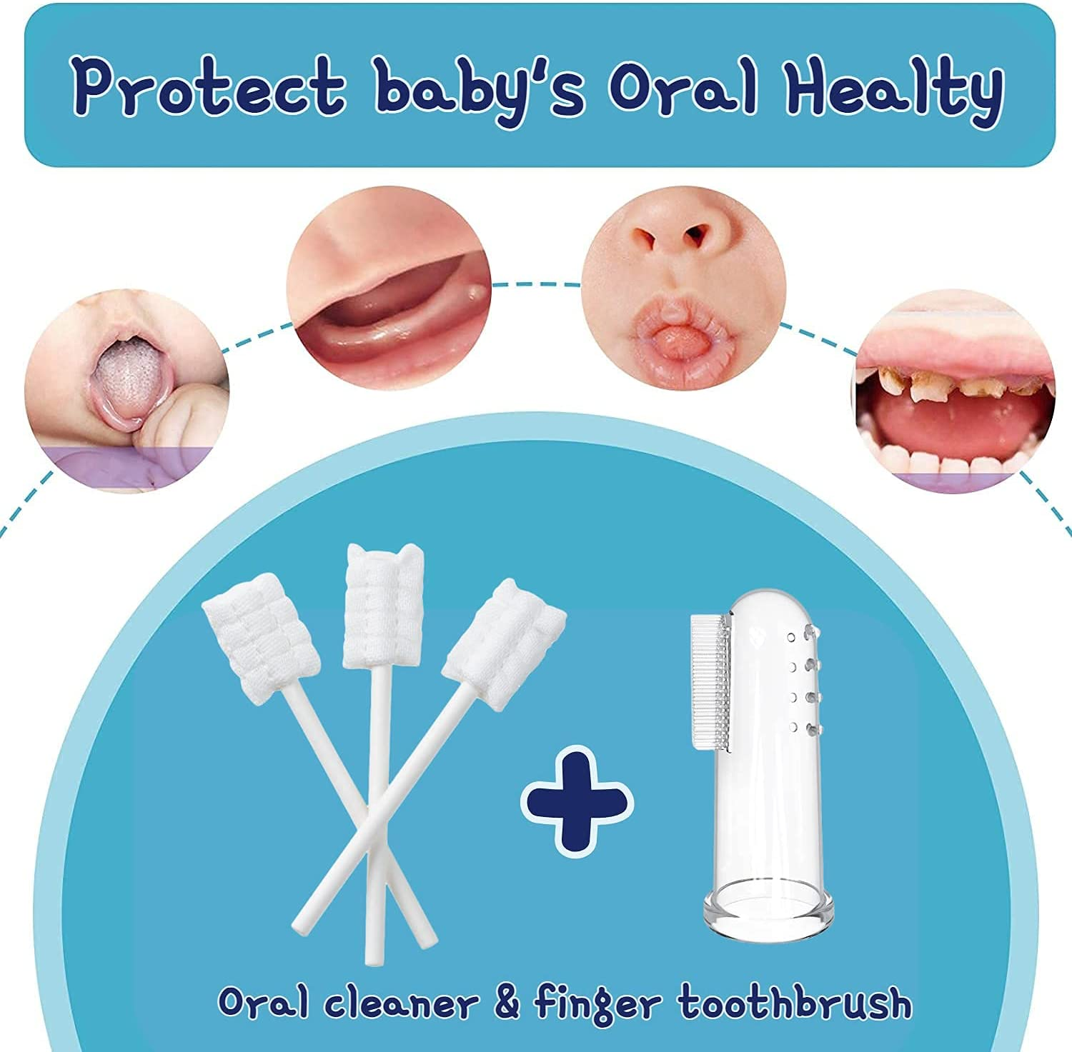 Little Fox [60 Pcs] Baby Oral Cleaner +2 Pcs Finger Toothbrush with Cases, Baby Tongue Cleaner, Newborn Toothbrush, Disposable Tongue and Gum Cleaner, Infant Oral Care and Cleaning for 0-36 Month Baby image number 2