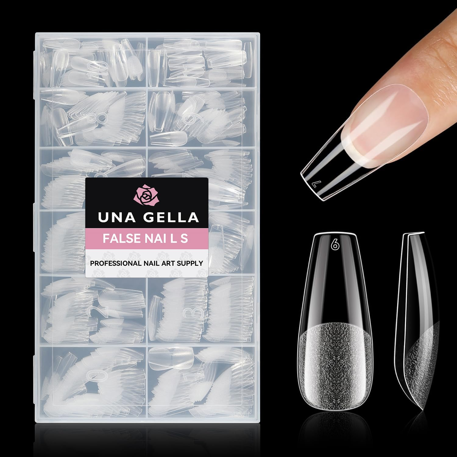 UNA GELLA Medium Coffin Nails Tips 504Pcs - Gel Nail Tips Coffin Acrylic Full Cover Pre-Buff Soft Gel Nail Tips Half Matte False Nails for Nail Extension Home DIY Salon 12 Sizes image number 2