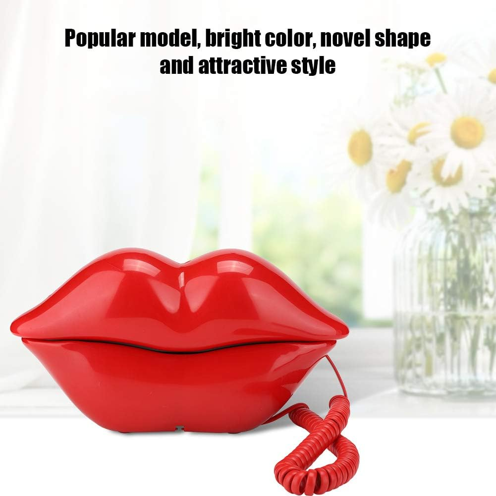 Funny Lip Telephone, Rose Red Mouth Corded Landline with Number Storage Function, Desktop Fixed Telephone for Office Home Decoration, Ideal Gift - Red image number 5