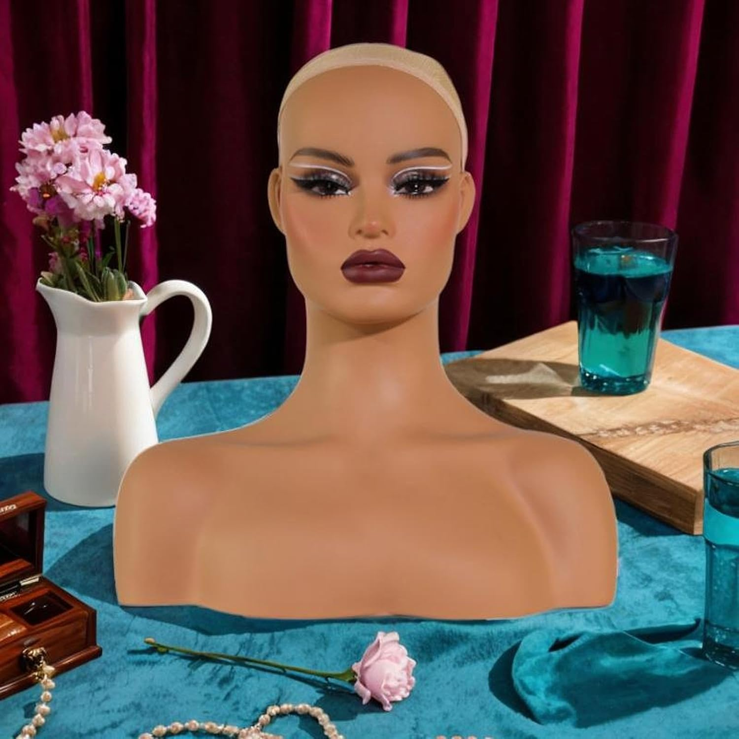 Eigell Realistic Female Mannequin Head with Shoulder Wig Head Display Manikin Head Bust for Wig,Makeup,Beauty Accessories image number 3