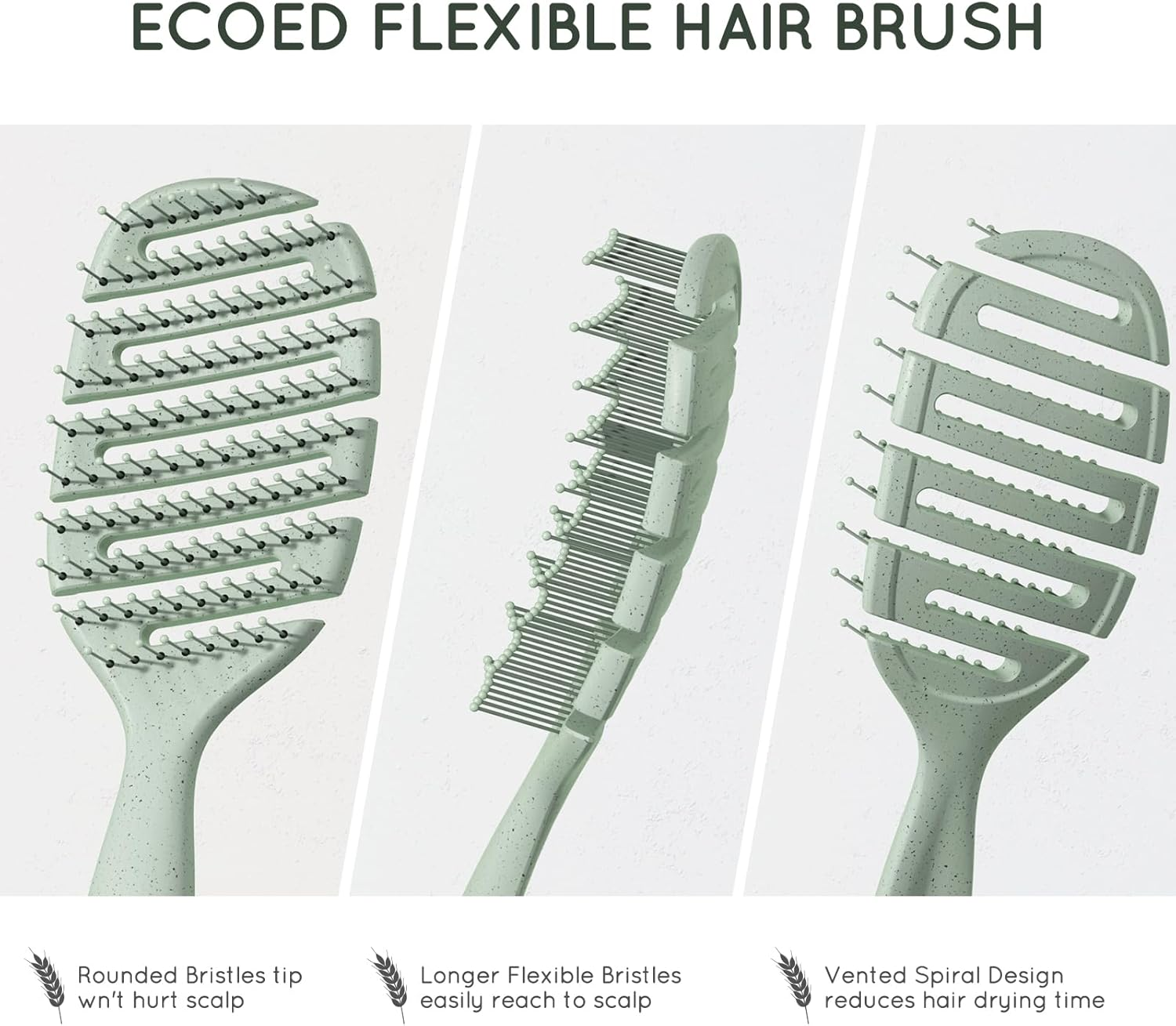 Ecoed Detangler Hairbrush, Vented Detangling Brush for Curly, Wavy, and Straight Hair, Dry and Wet, Quick Smoothing for Women and Men, Eco-Friendly & Sustainable Material (Green) image number 3