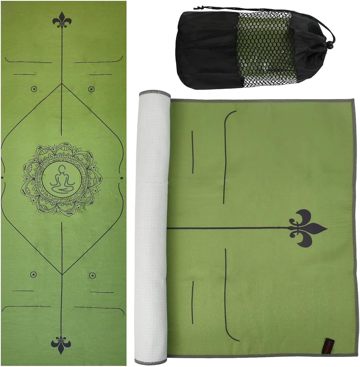 Yoga Towels, Non Slip Hot Yoga Mat Towel with Grip Dots,Super-Absorbent Soft Microfiber Yoga Blanket for Pilates, Fitness and Workout 72Inch X 24Inch Green