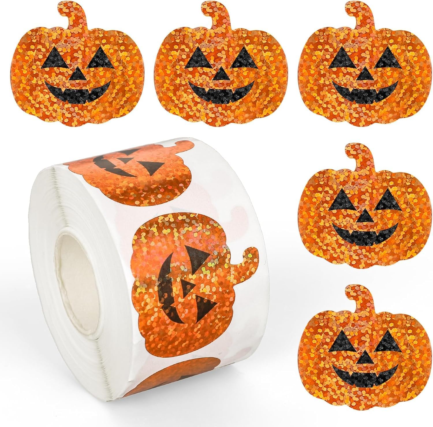500Pcs Halloween Pholographic Ghost Stickers Rolls, 1.2" Laser Cute Boo Ghost Self-Adhesive Stickers,Waterproof Self-Adhesive Sticker Decals for Halloween Party/Gift Decor