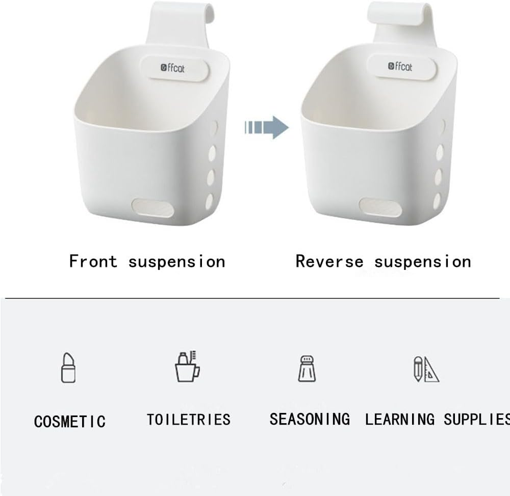 Hanging Basket Kitchen Storage Basket,2Pcs Large Plastic Hanging Basket, Wall Hanging Kitchen Storage Basket,Plastic Space Saving Hanging Basket,Storage Containers Hanging Storage Basket,Large White image number 3