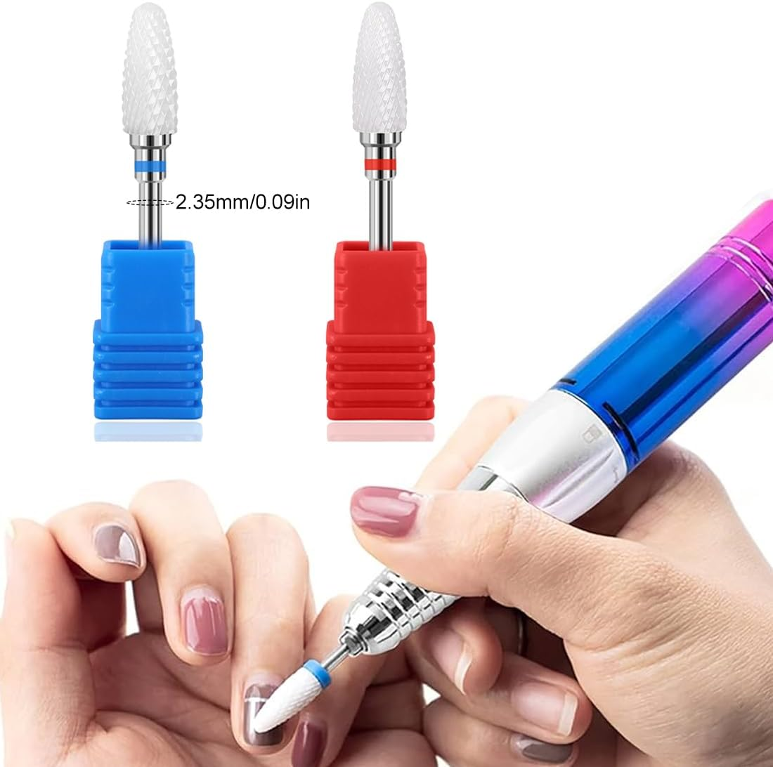 MIRKUZI Nail Files & Polishing Blocks 2 Piece Ceramic Nail Drill Bit Set, Electric Nail Clipper Drill Set, Ceramic Nail Drill Attachment, Corn Shape Ceramic Drill Bit (Blue Red) image number 5