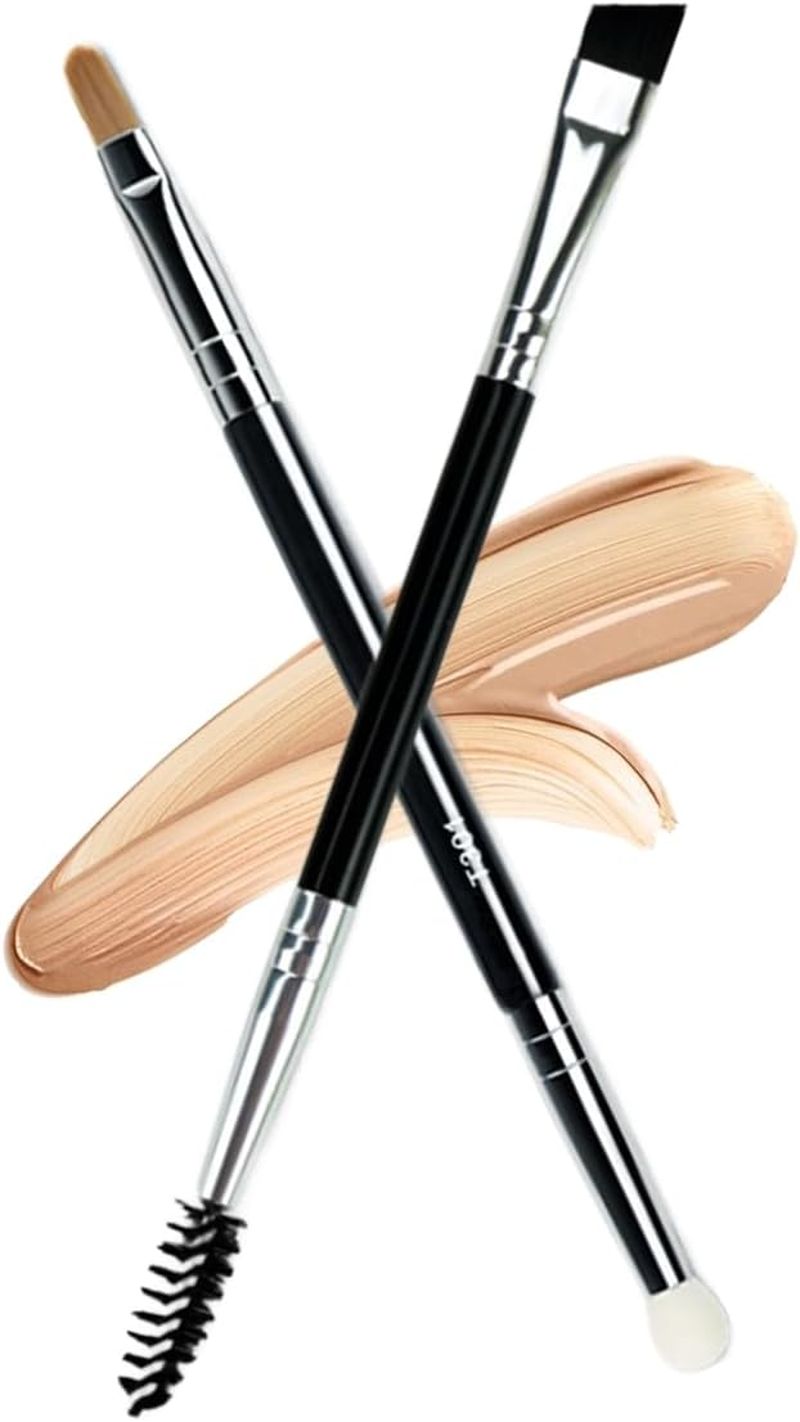 Ksvsonrvi 2PCS Professional Double-Ended Angled Eyebrow & Concealer Brush Set, Black