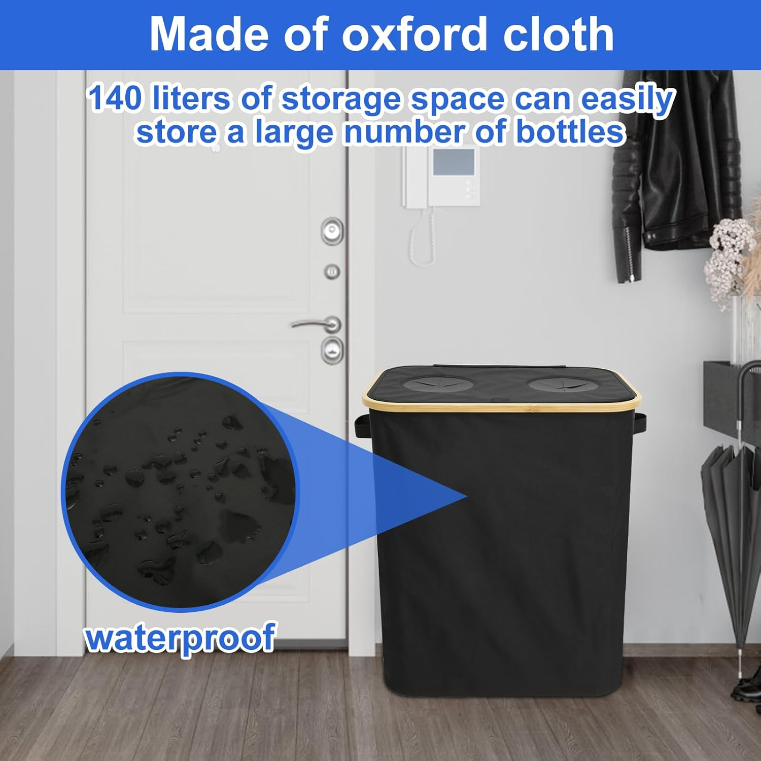 Kitchen Recycling Bin 140L Bottle Recycling Bin with Lid Large Capacity Kitchen Recycling Trash Can Foldable Recycling Bin Storage with Removable Inner Bag for Kitchens Indoor image number 6