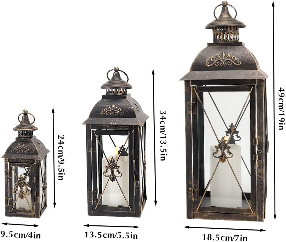 TRIROCKS Set of 3 Decorative Hanging Lantern 19'' High Vintage Metal Candle Holder with Clear Glass Perfect for Living Room Garden Yard Patio Parties Events Indoors Outdoors (Black) image number 2