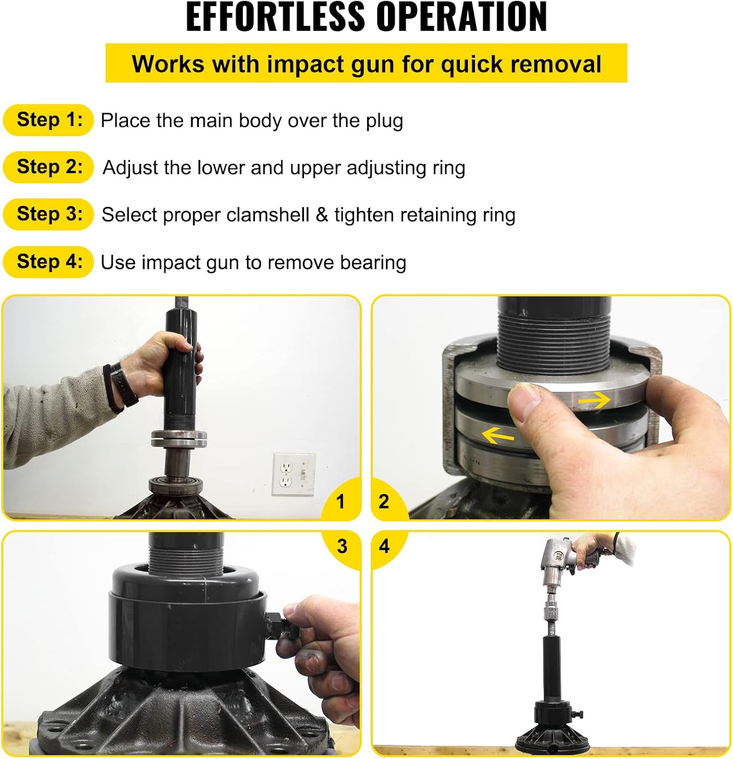 VEVOR Carrier & Pinion Bearing Puller, Compatible with Dana 30,40,50,60,70, 80, Ford 10.25" Bearings, Pinion Puller Tool with 3 Clamshells, 45# Steel Clamshell Bearing Puller for Auto Repair image number 3