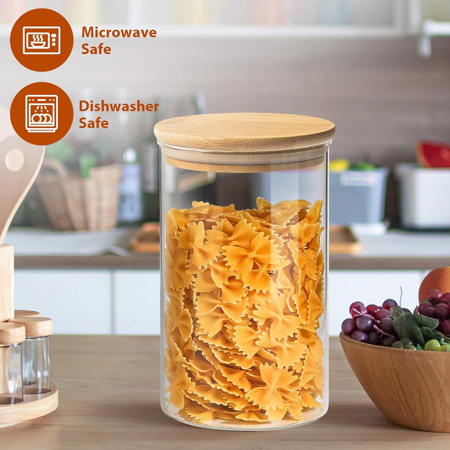 ENLOY Glass Food Storage Jars 32 OZ Set of 3, 3 Pack Airtight Food Storage Jar with Bamboo Lid, Clear Food Canisters for Nuts, Coffee Beans, Sugar, Flour, Snacks, Spice and More (950Ml)