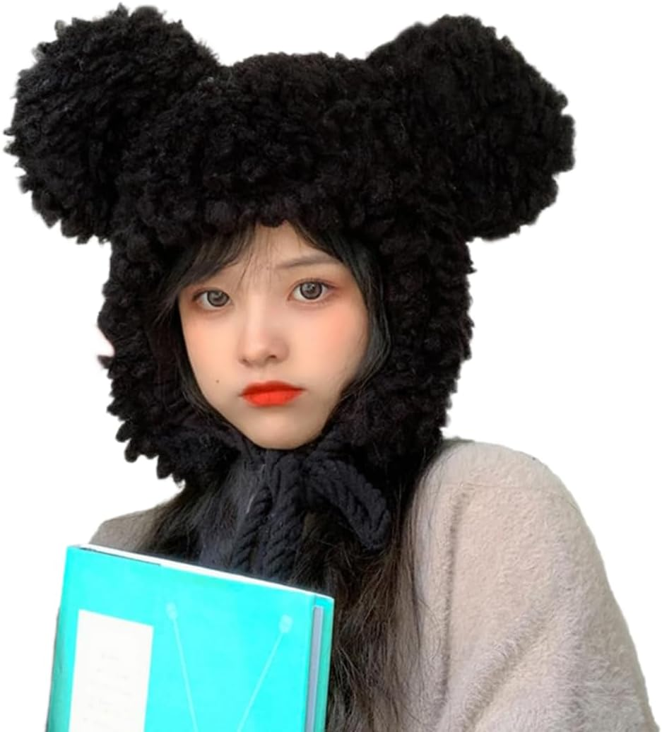 Women Earflap Hat Faux Fur Fuzzy Winter Cap Animal Cap with Ear Flaps Ushanka Cute Bear Plush Beanie for Girls Women Adult
