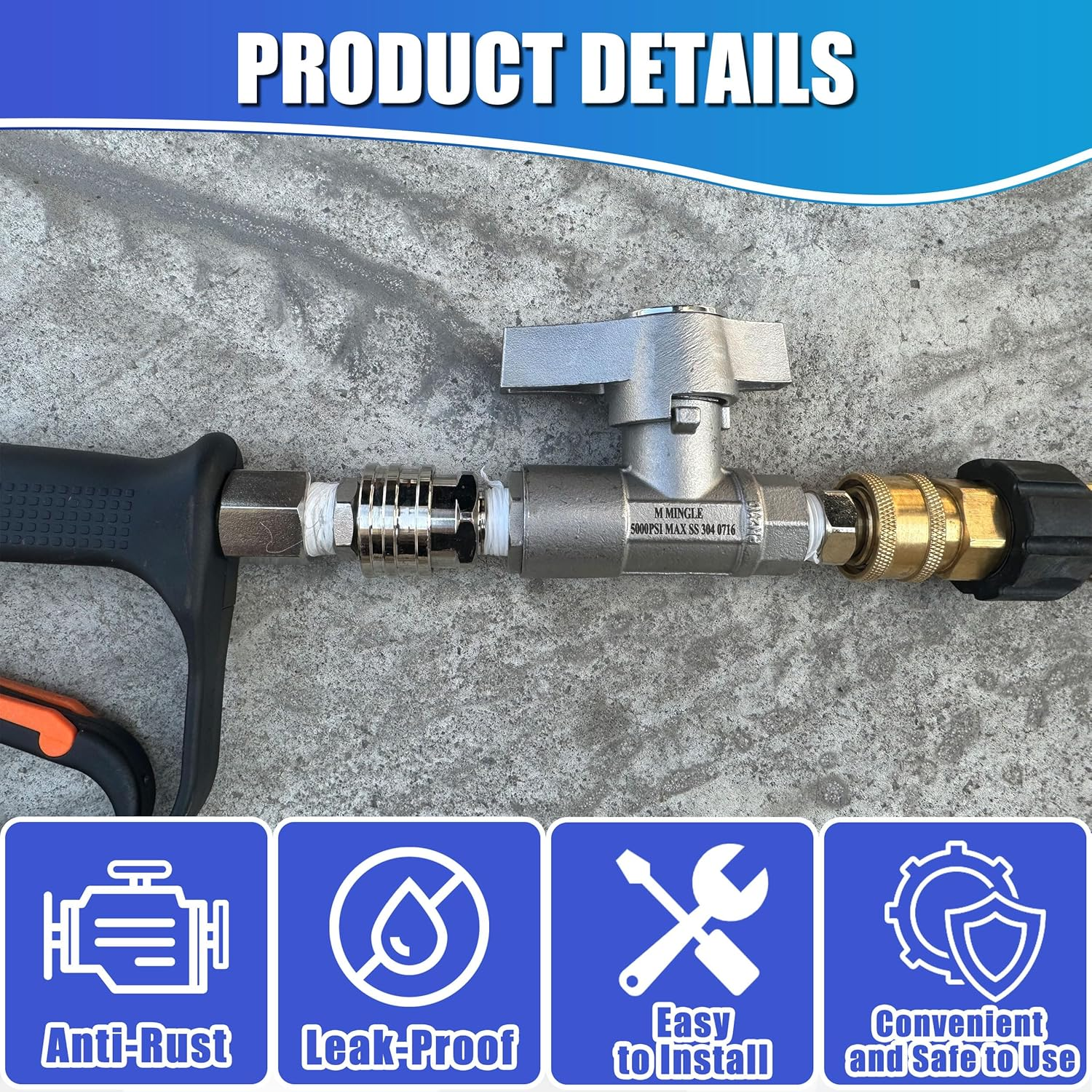 M MINGLE Ball Valve Pressure Washer, 3/8" Quick Connect Ball Valve for Power Washer Hose, 5000 PSI image number 5