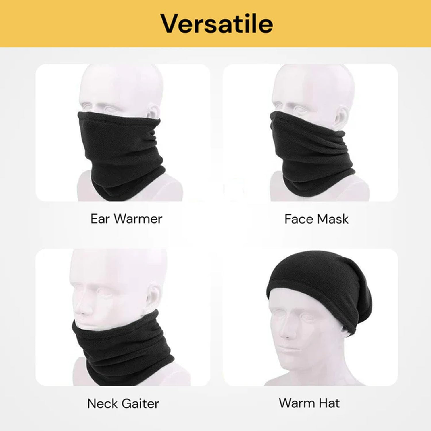 EZONEDEAL Neck Gaiter Fleece Neck Warmer Snood Tube Skiing Cycling Windproof Balaclava Scarves Scarf Ski Cycling Winter Warm for Men Women image number 3