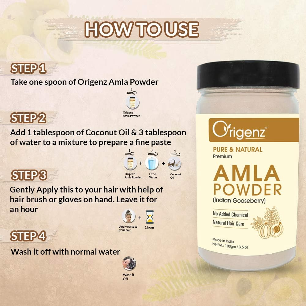 Origenz Premium Amla Powder for Healthy Hair 100Gm (Indian Gooseberry Powder) - Rich in Vitamin C (Pack of 1) image number 4
