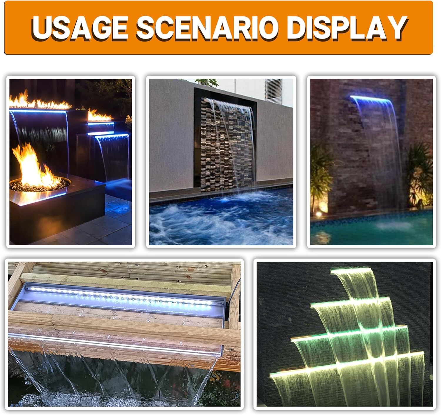 Pond Waterfall Blade Kit, 60Cm Acrylic Pool Fountain with Accessories, Width 18Cm Curved Outlet Spillway for Garden Patio Pond Decoration image number 6