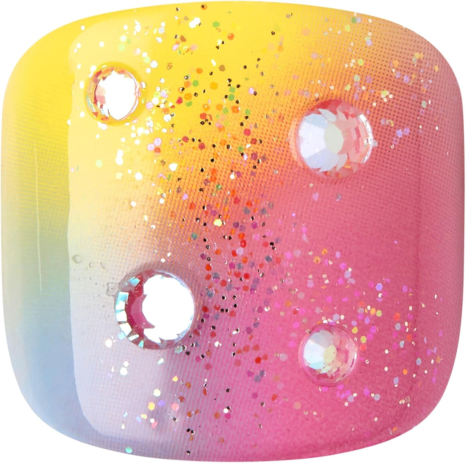 KISS Impress Pedi Rainbow Pink Light Blue Glitter Squoval Toe Nails with 24 Nails Prep Pad 1 Manicure Stick 1 Mini File image number 1