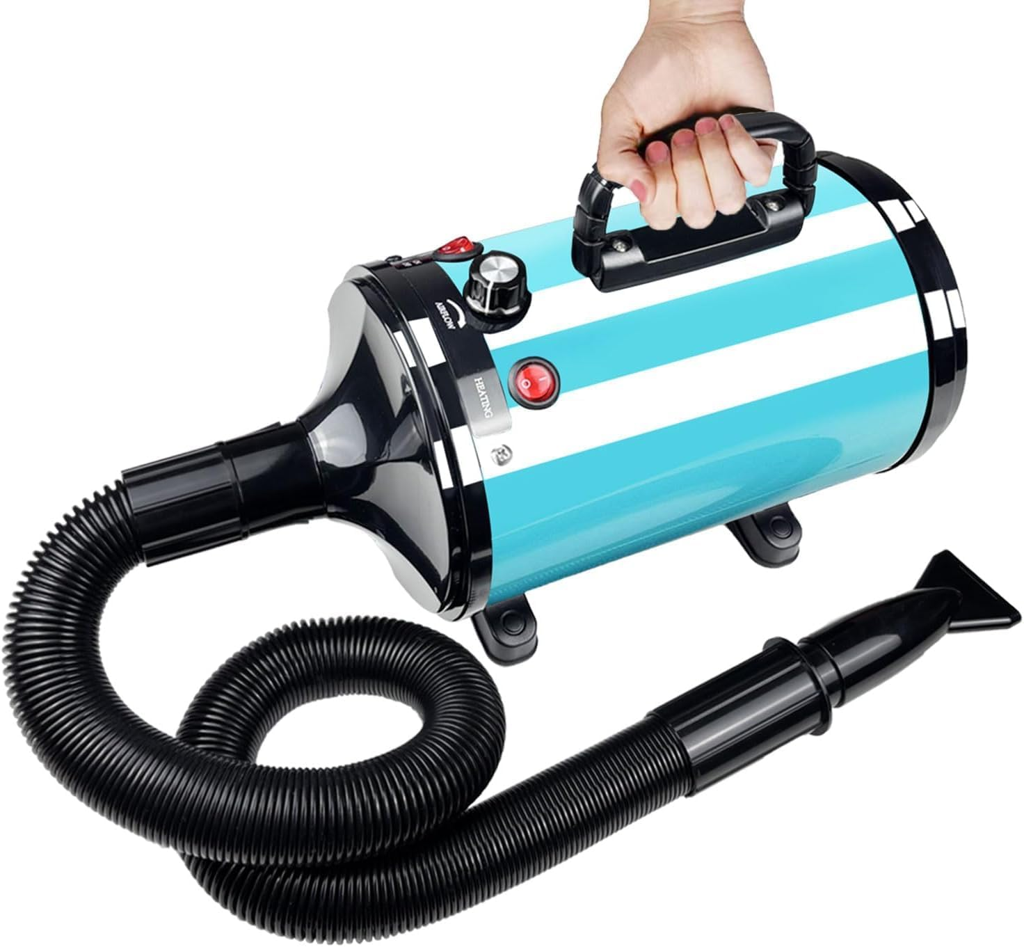 Dog Hair Dryer,5.2Hp/ 3800W High Velocity Blow Dryer for Dogs Pet Grooming,Low Noise Speed Temperature Adjustable Pet Grooming Dryer with 4 Nozzles, Blue image number 1