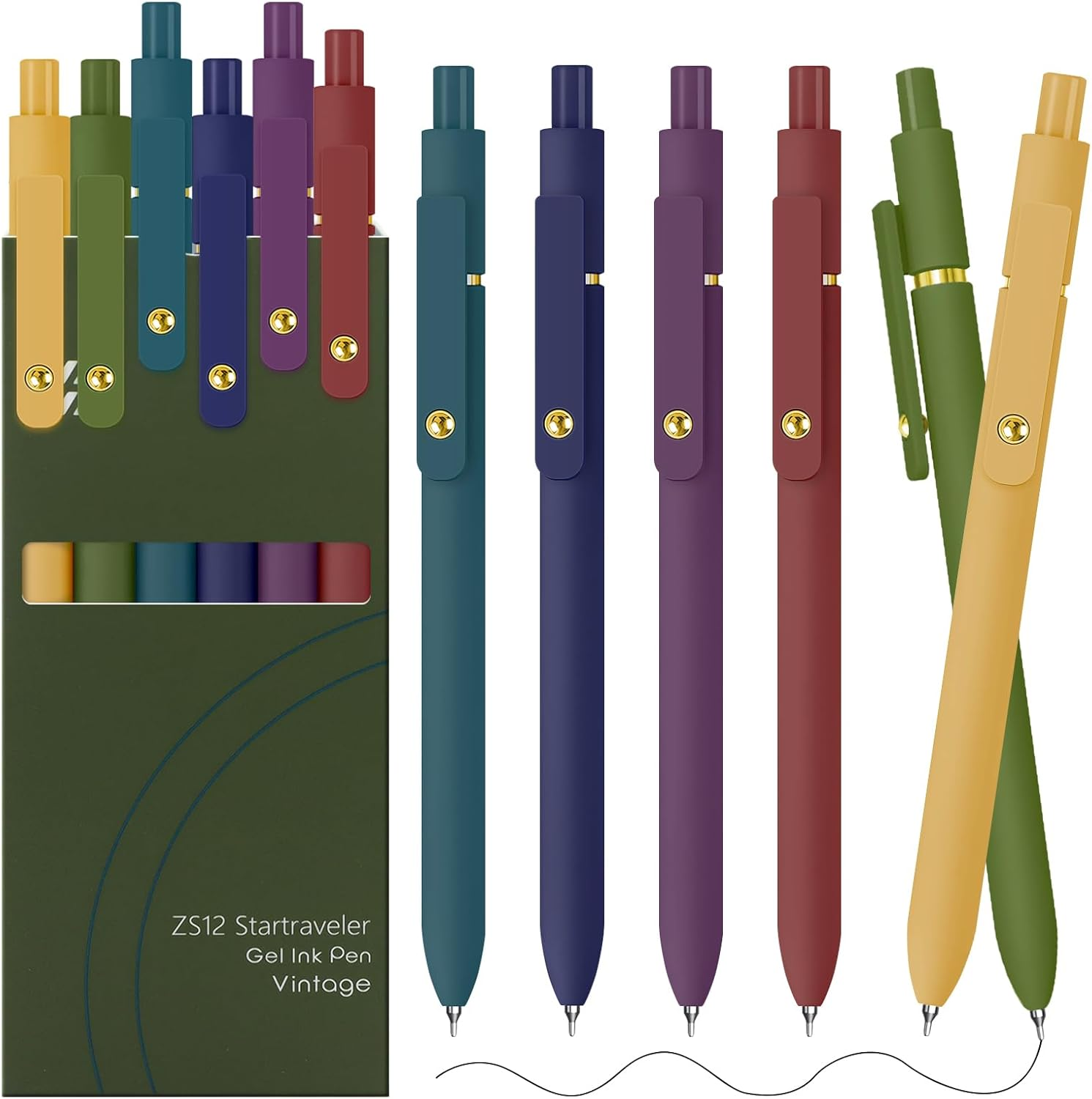 UIXJODO Gel Pens, 6 Pack Gold Retro Quick-Drying Pens 0.5Mm Black Ink Pens Fine Point Smooth Writing Pens for School Office Supplies, Gifts for Women Girls image number 2