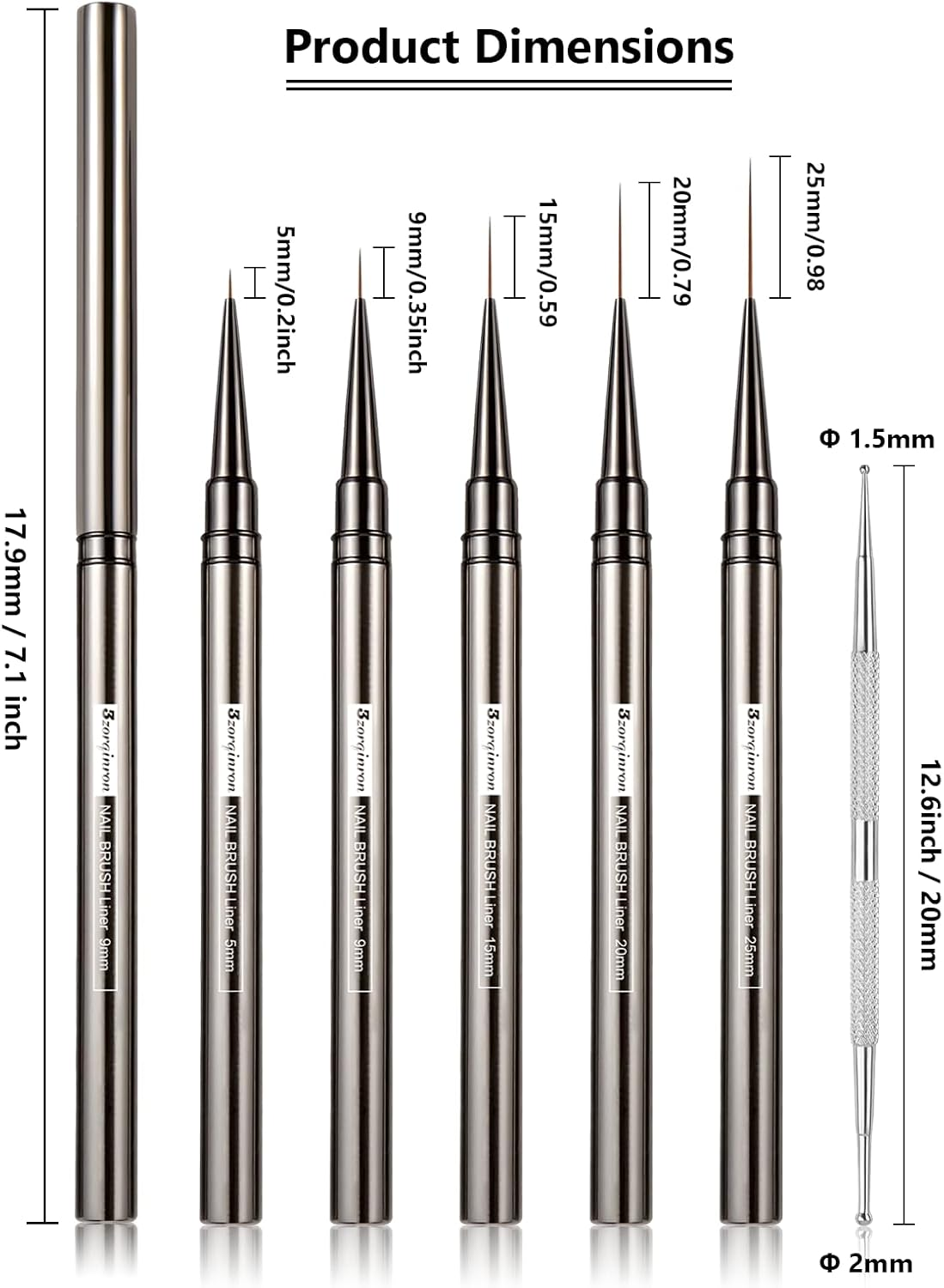 Nail Liner Brush, Fine Line Nail Art Brushes 5/9/15/20/25Mm Thin Line Nail Brushes Detail Drawing, Liner Brush for Nails Gel - Rose Gold image number 4