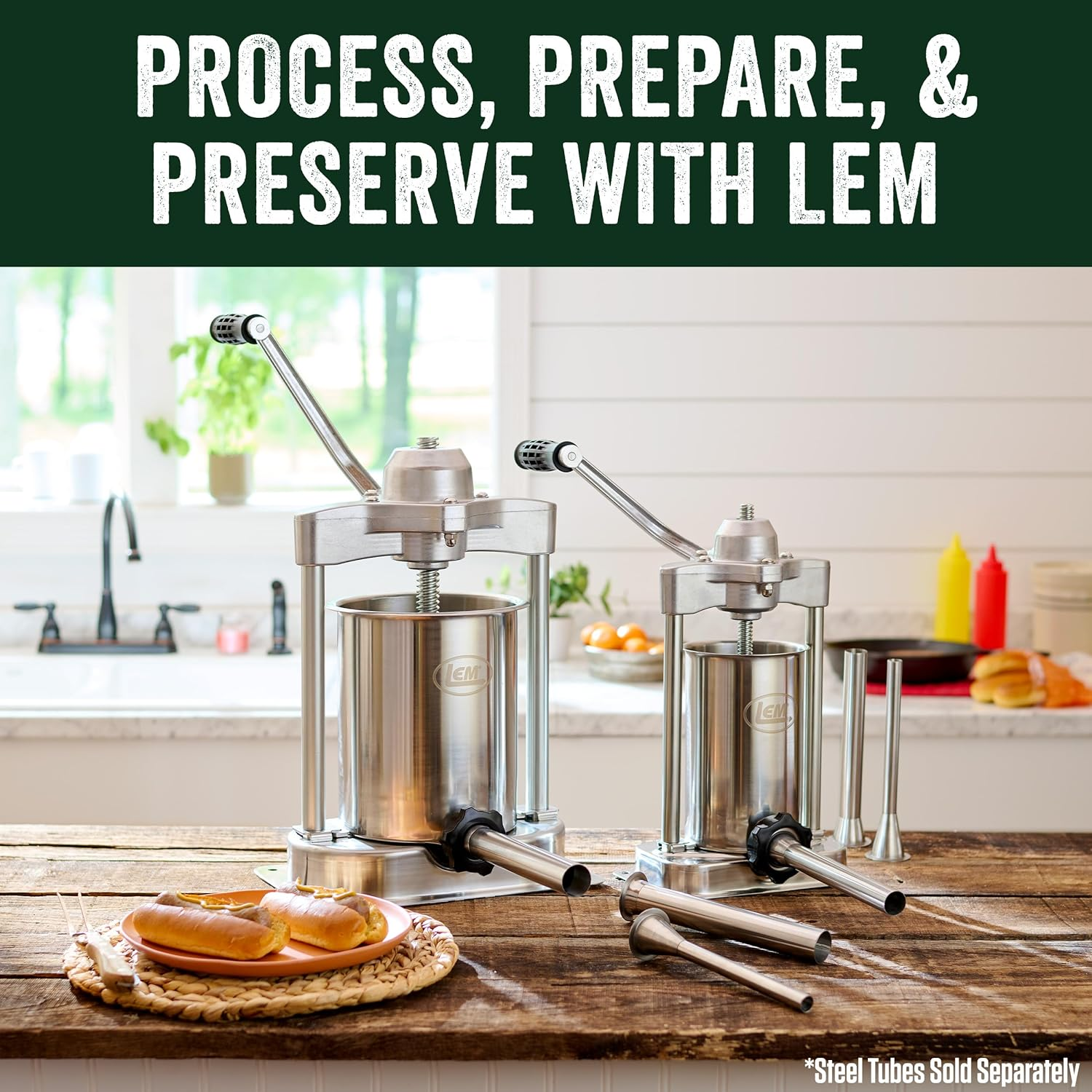 LEM Products Mighty Bite Vertical Stainless Steel 5 Pound Capacity Sausage Stuffer with Plastic Stuffing Tubes image number 5