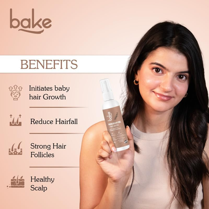 BAKE Rosemary Oil Hair Growth Serum Spray with Rice Water & Methi Dana | for Hair Fall, Hair Regrowth & Keratin Treated | Strengthen Hair Follicles | for Women & Men | 100Ml (Spray) image number 1