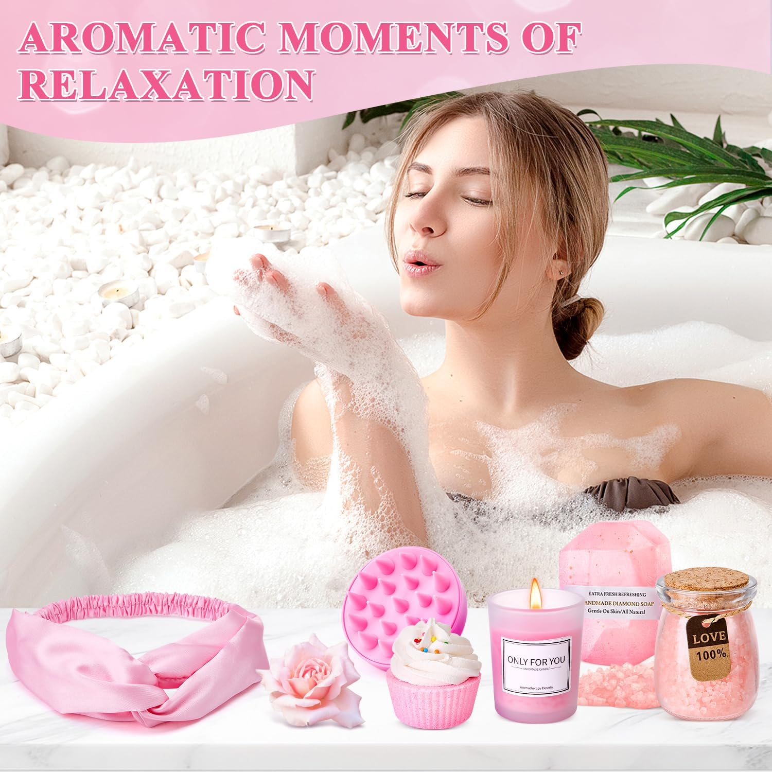 WOTOW Birthday Gifts for Women - 13PCS Bath Salts Gift Set with Aromatherapy Candle Bath Balls Bath Set image number 5