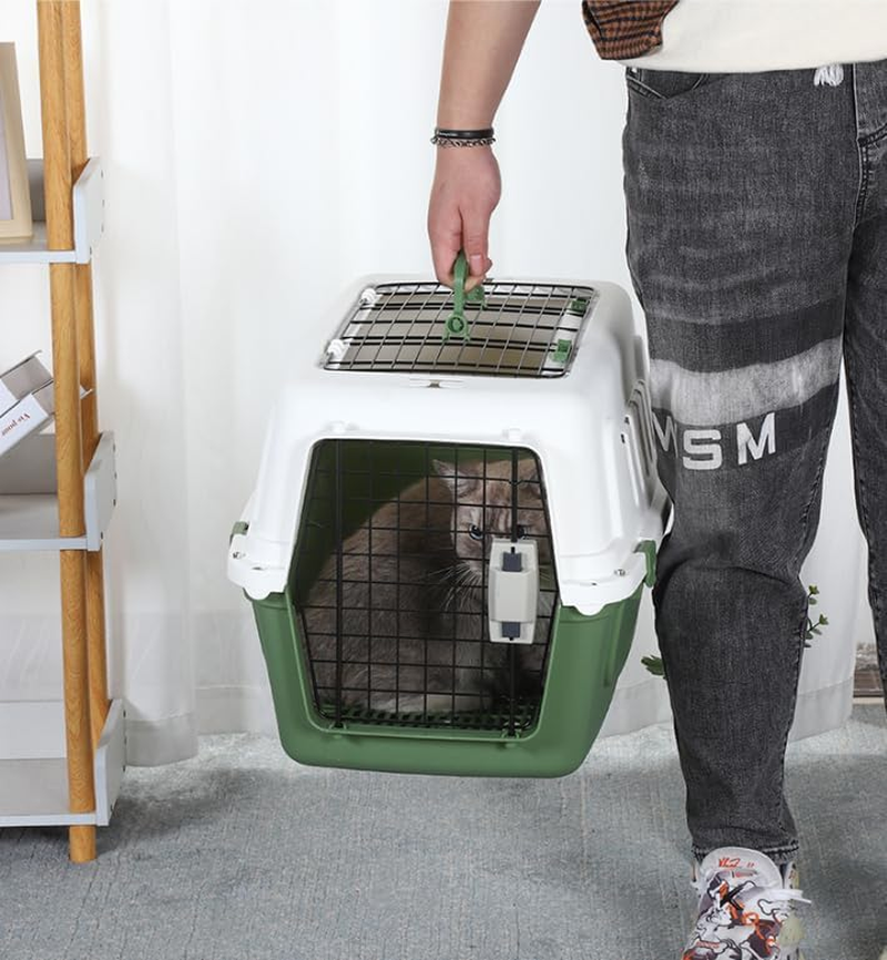 Portable Dog Cat Pet Carrier Crate Case Kennel Travel Carry Transport Cage, Lightweight Durable Ventilated Design for Car Trips & Outdoor Use (Green) image number 5