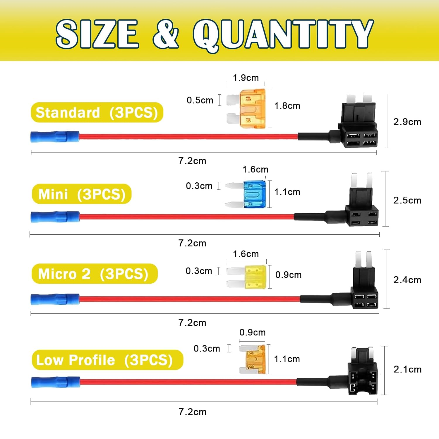12 Pack 12V Add-A-Circuit Adapter and Fuse Kit, Standard Mini Micro2 and Low Profile Taps with Fuse for Cars Trucks Boats