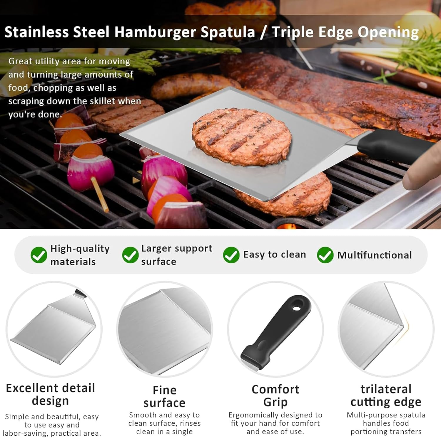 Smashed Burger Kit, Cast Iron Burger Press with Stainless Steel Griddle Spatula and Spice Dredge Shaker, Burger Smasher Griddle Accessories Kit for Griddle Grill Cooking image number 5