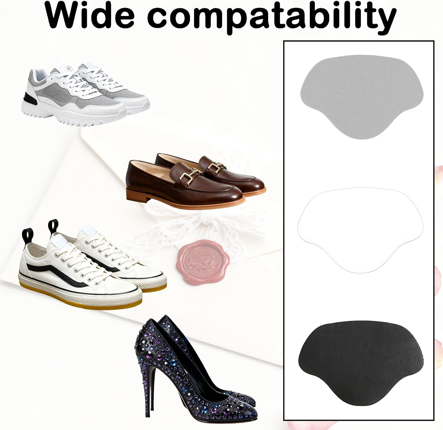 18 Pack Self-Adhesive Heel Repair Patches, Durable Leather Inserts for Hole Repair & Shoe Glue Sole Repair, Comfortable for High Heels, Sneakers, Leather Shoes (White, Gray, Black) image number 5