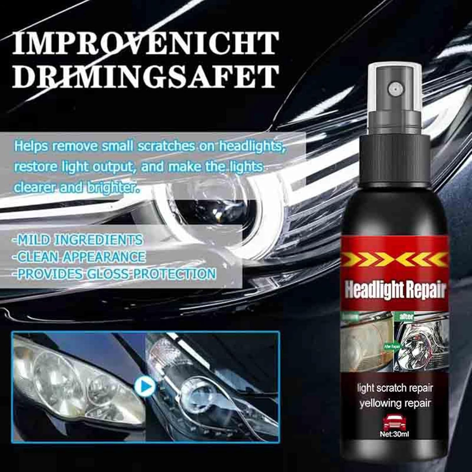 Headlamp Restoration Kit,100Ml Long-Lasting Car Deep Cleaning | Automotive Cleaning Head Light Restoring Kit,For Headlamp Lens Yellowing Stain Restoration Truck RV SUV