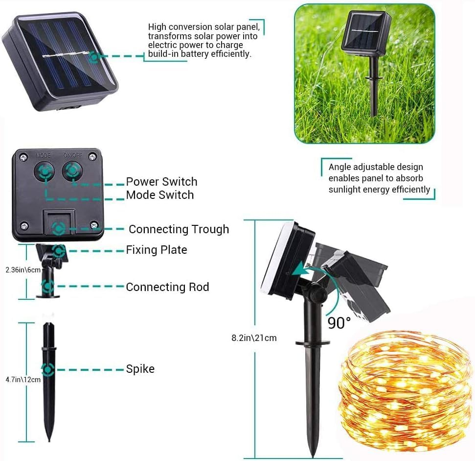 Toodour Solar Fairy String Lights, 2 Pack Total 30M 300 LED Outdoor Christmas Lights, 8 Modes Waterproof Copper Wire Solar Powered Outdoor Lights for Tree Garden Yard Party Xmas Decor (Warm White) image number 6