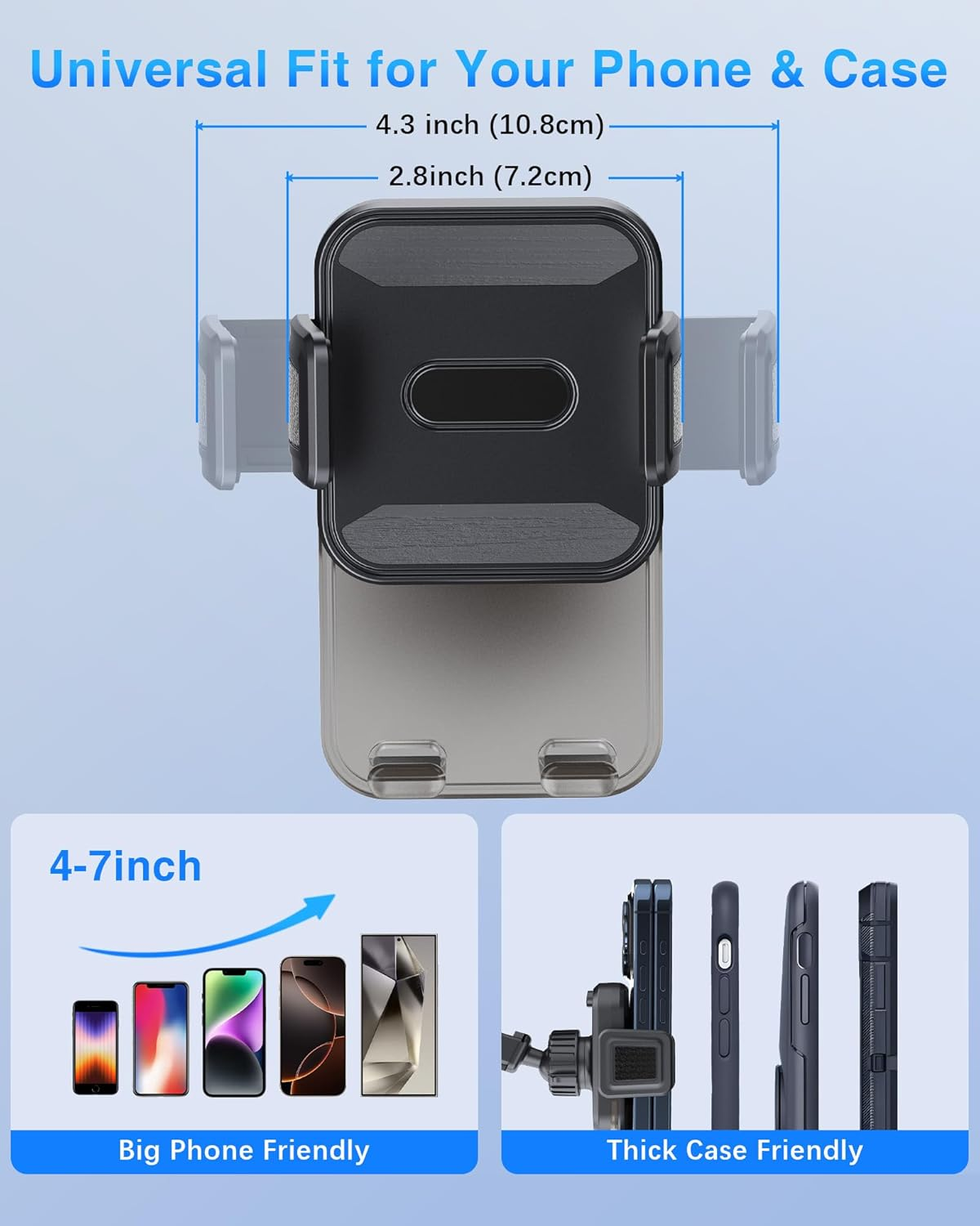 OUNAIDE Car Phone Holder Mount, 3-In-1 Dashboard Windshield Air Vent Phone Mount with Strong Grip, Rotatable Car Vent Phone Holder for Iphone, Samsung Galaxy & All Smartphones