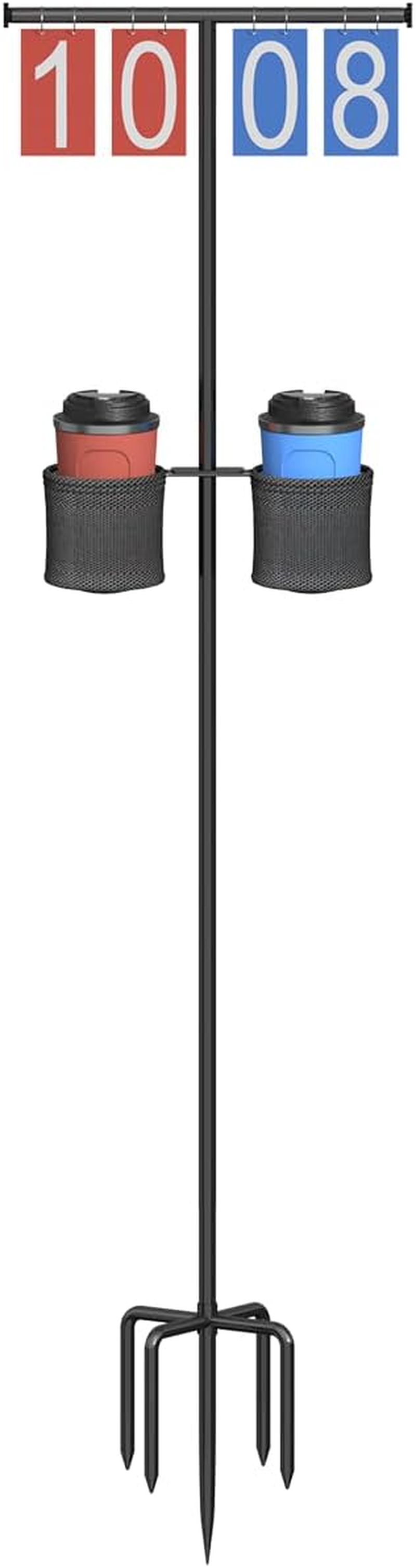 Queension Manual Flip Scoreboard with Stand, Cornhole Scoreboard with Drink Holder for Cornhole Accessories, Basketball Score Keeper, Scoring Board for Pickleball/Tennis/Badminton/Sports