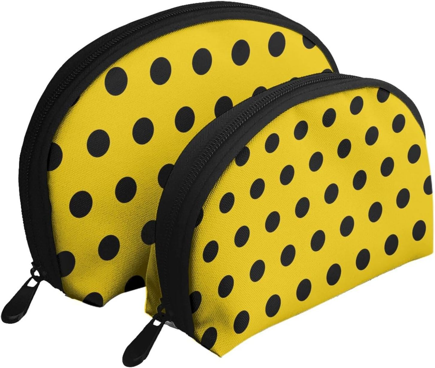 Cozimangoe Coin Pouch Makeup Bags Set, 2 Piece Shell Shape Cosmetic Bag with Pockets for Daily Travel Handbag Lipstick Keys Toiletry, Personalized Black and Yellow Polka Dots image number 2