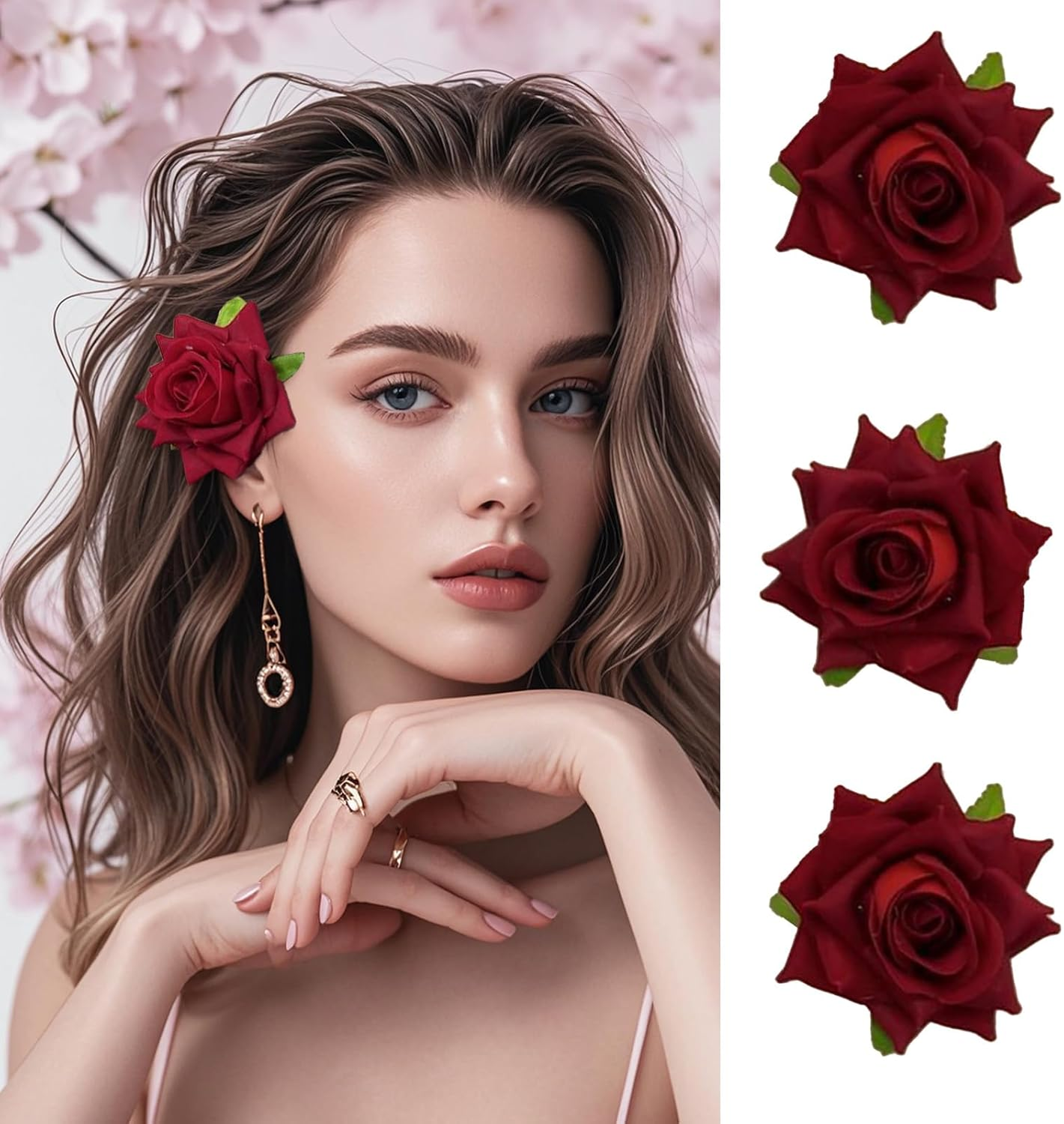 Pack of 3 Rose Hair Clips Flower Hair Clips Rose Brooch Flower Clips for Women Girls Carnival Party Wedding