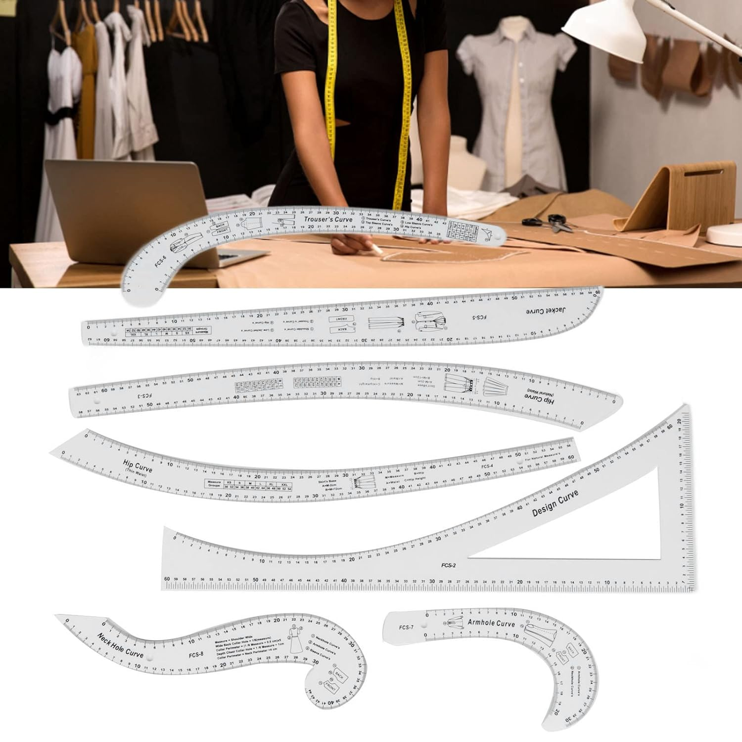 Curve Ruler Set, 7Pcs Flexible Durable Sewing Pattern Making Tools for Drawing for Making Pattern for Drafting
