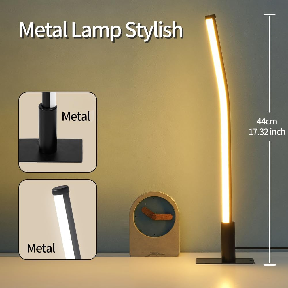 GEPROSMA Set of 2 Black Metal Bedside Lamp, 44Cm Slim LED Table Lamp with Cord, Modern Minimalist Design, 3 Modes, Dimmable,Memory Function,Small Desk Light for Bedroom/Living Room/Home Office image number 4